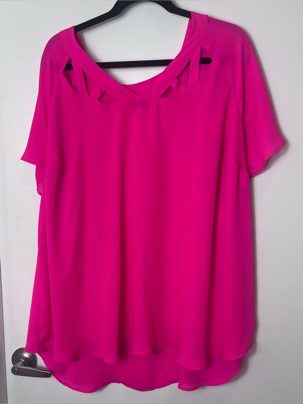 Torrid Georgette Cage Front Blouse Women's Hot Pink Fuchsia Cutout Neck 4X